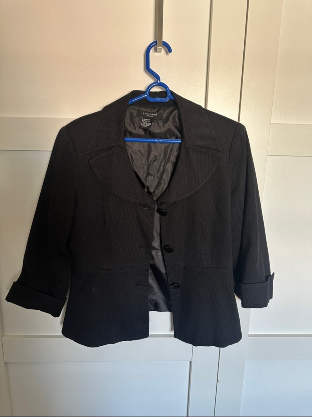 Sandro Black Cropped Blazer with Rolled Sleeves
